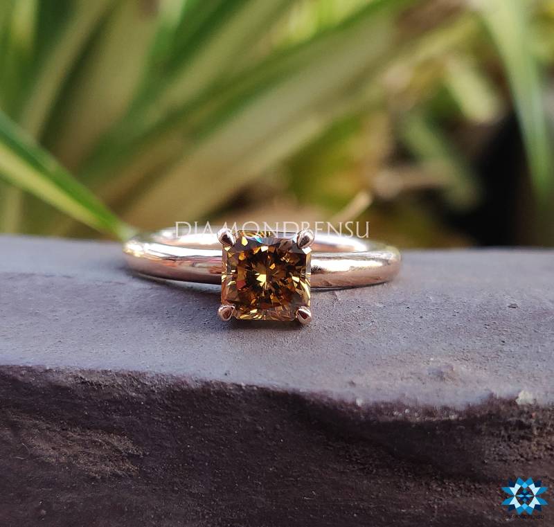 Moissanit Ring Braun Champagner Farbe | 1, 09 Ct Strahlender Verlobungsring Ehering Gold Einzigartige Antike von diamondrensu