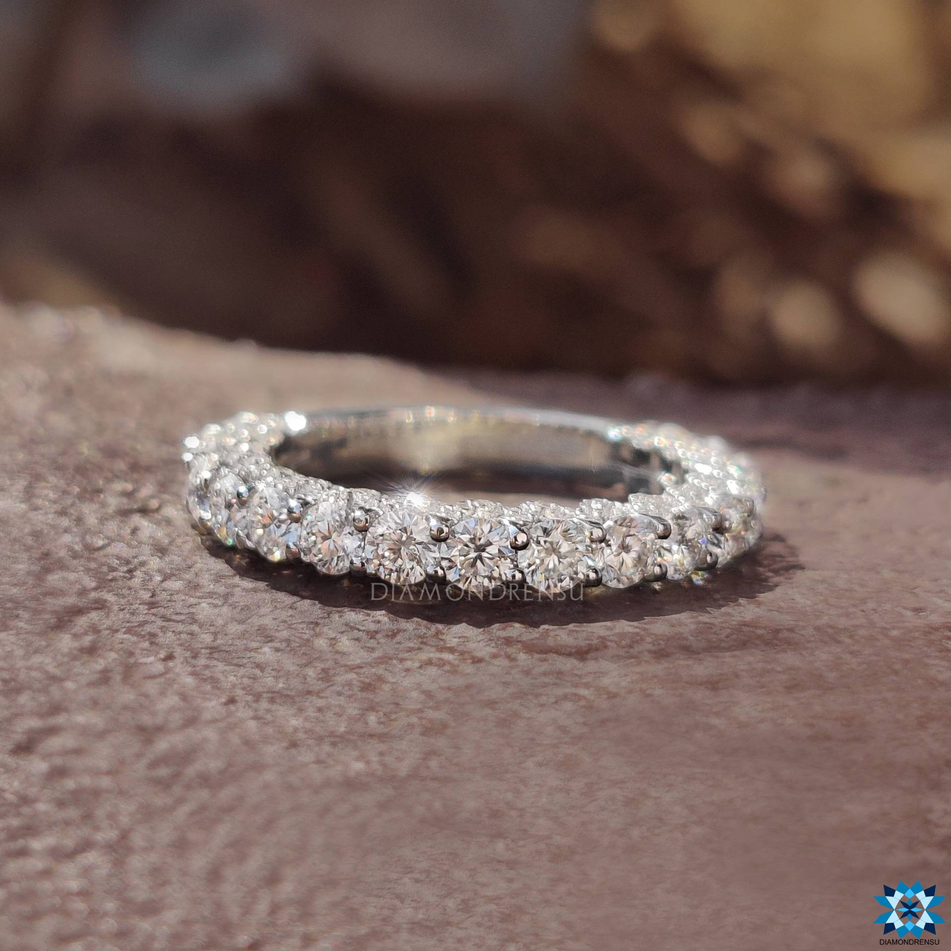 Trellis Pave Set Ehering, 1, 90 Tw Rund Brilliantschliff Moissanit Eternity Ring, 3/4 Band, Jubiläumsgeschenke, Hochzeitsset Band von diamondrensu