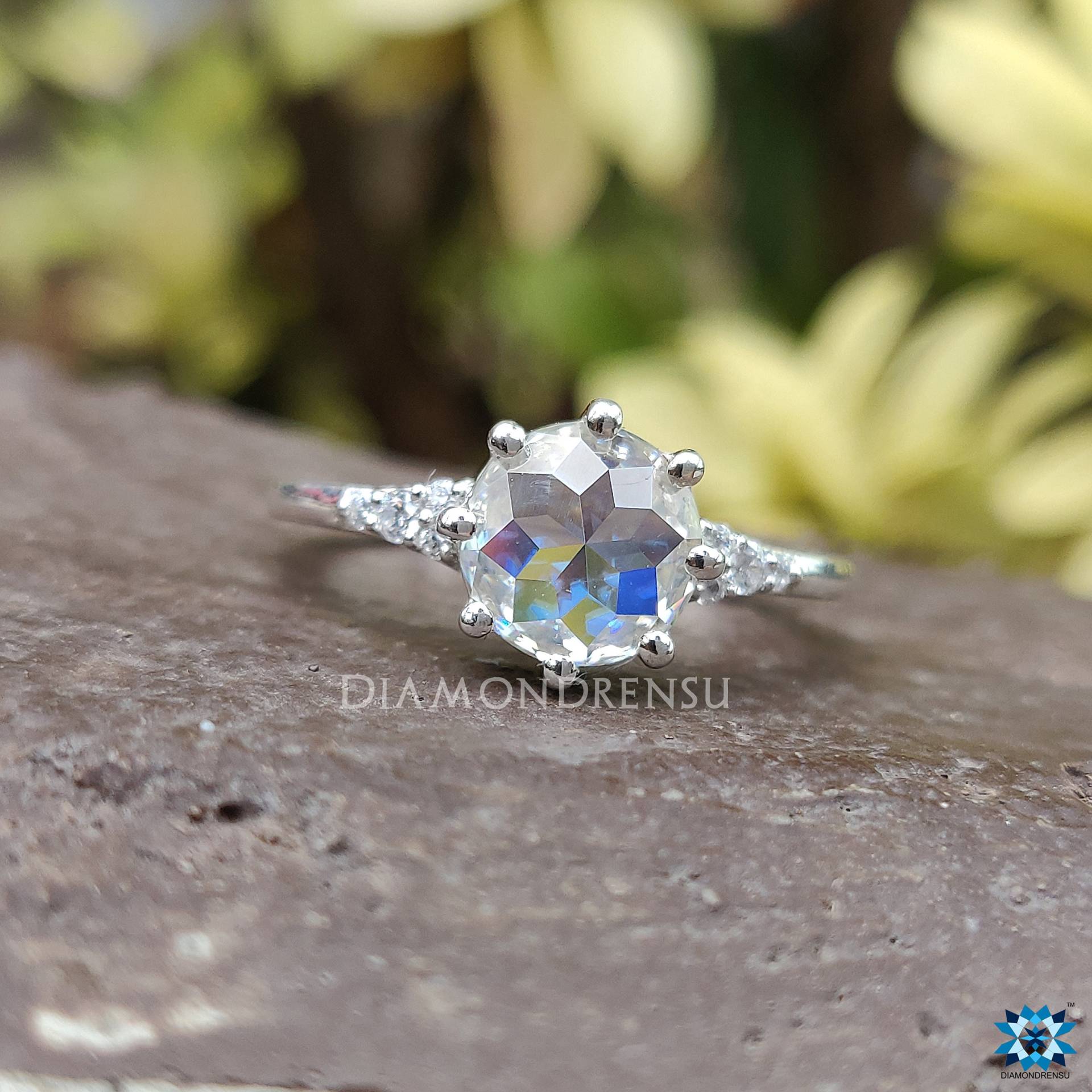 Vintage 1.22 Ct Rose Cut Farblos Moissanite Verlobungsring, Flachschnitt Ehering, Massivgoldring, Jahrestagsgeschenk Für Sie von diamondrensu