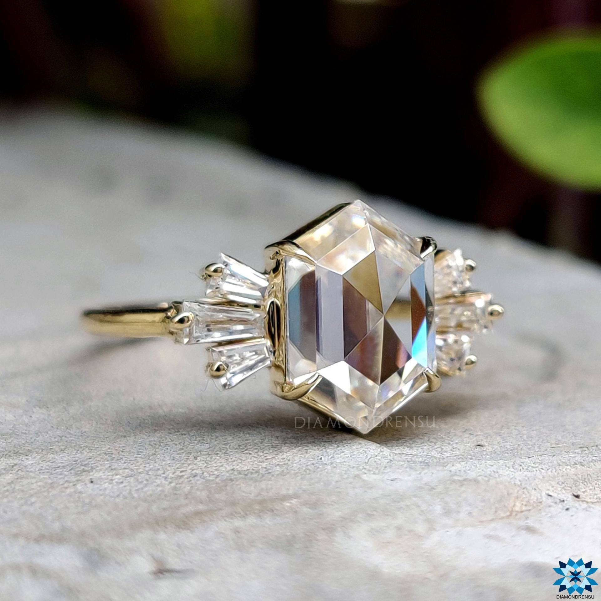 Vintage Stil Ring, Einzigartige 2.34Tw Hexagon Rose Cut Farblos Moissanit Verlobungsring, Ehering, Jahrestag Geschenk Ring Für Frauen von diamondrensu