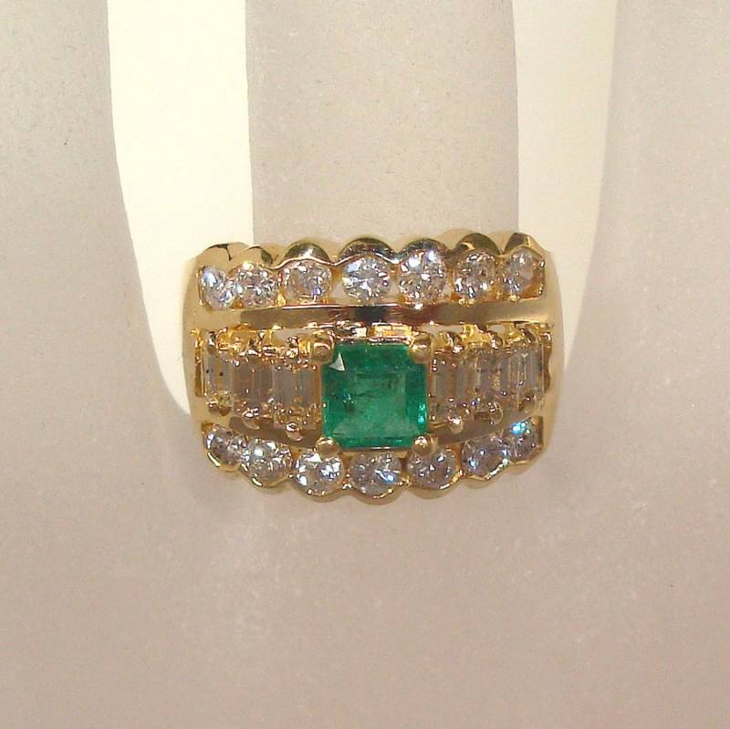 Vintage 2.04Ct Diamant & Smaragd Solid 14K Y Gold Ring Fine Jewelry von diamondsbysheena