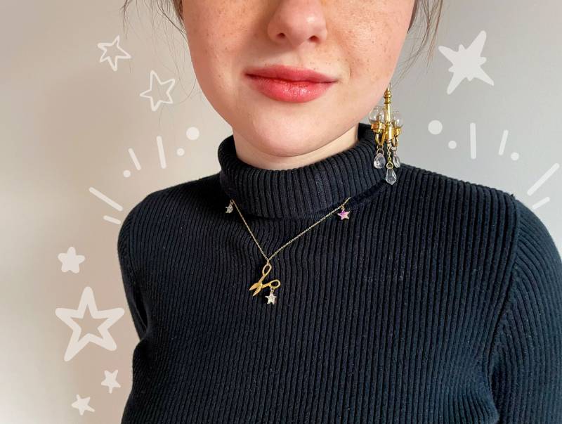 14K Goldgefüllte Scheren-Halskette in Gold - Vintage-Anhänger Und Irisierende Sternkristalle von dianacaldarescu