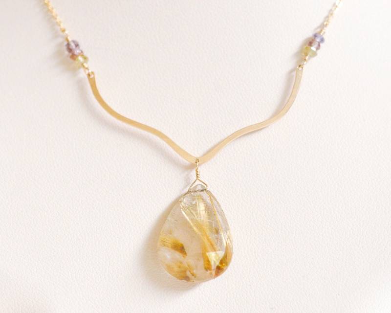 14 K Gold-Filled Halskette - Gold Rutilated Quarz Gebogen Einzigartige Elegante Edelstein Damen Schmuck Geschenk von dianafakhoury