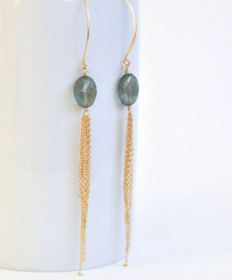 Extra Lange Ohrringe - Moos Aquamarin Gold Gefüllt Edelstein März Birthstone Frauen Schmuck Geschenke von dianafakhoury