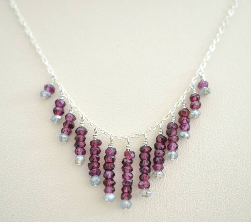Granat Halskette - Labradorit Sterling Silber Chevron Perlen Edelstein Rosa von dianafakhoury