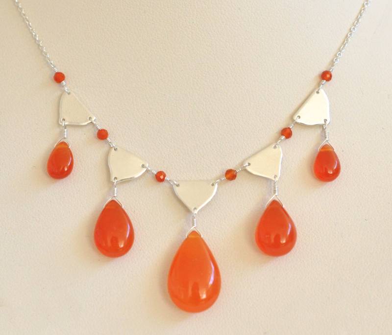 Karneol Halskette - Handgefertigte Silber Orange Chalcedon Edelstein Halskette-Geschenke Für Ihre Silber-Anweisung von dianafakhoury