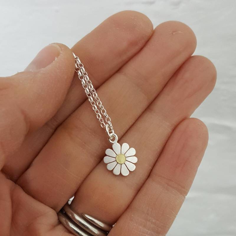 Kleine Gänseblümchen-Halskette Aus Silber Und 750Er Gold von dianagreenwood