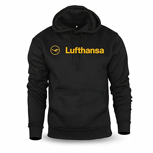diari Lufthansa Airline Black Graphic Hoodie Hooded Sweatshirt Mens Black L von diari
