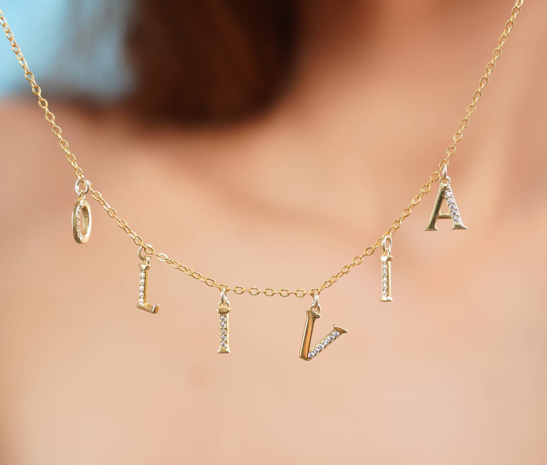 Buchstabe Halskette Gold - Namenskette Baumeln Buchstaben Personalisierte von diatjewels