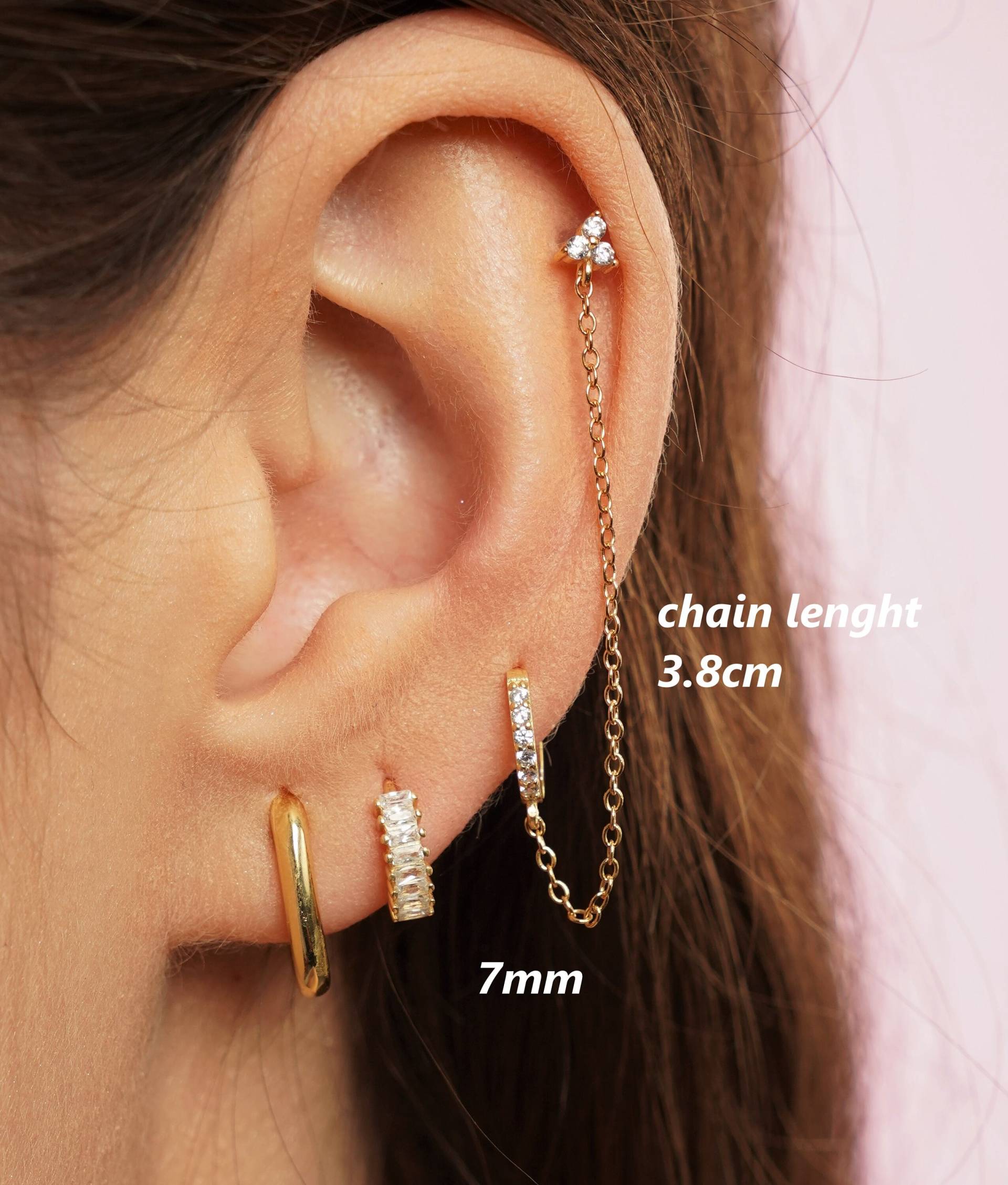 Doppel Piercing Ohrringe | Kette Verbundene Creolen Ohrringe Helix Ohrstecker von diatjewels