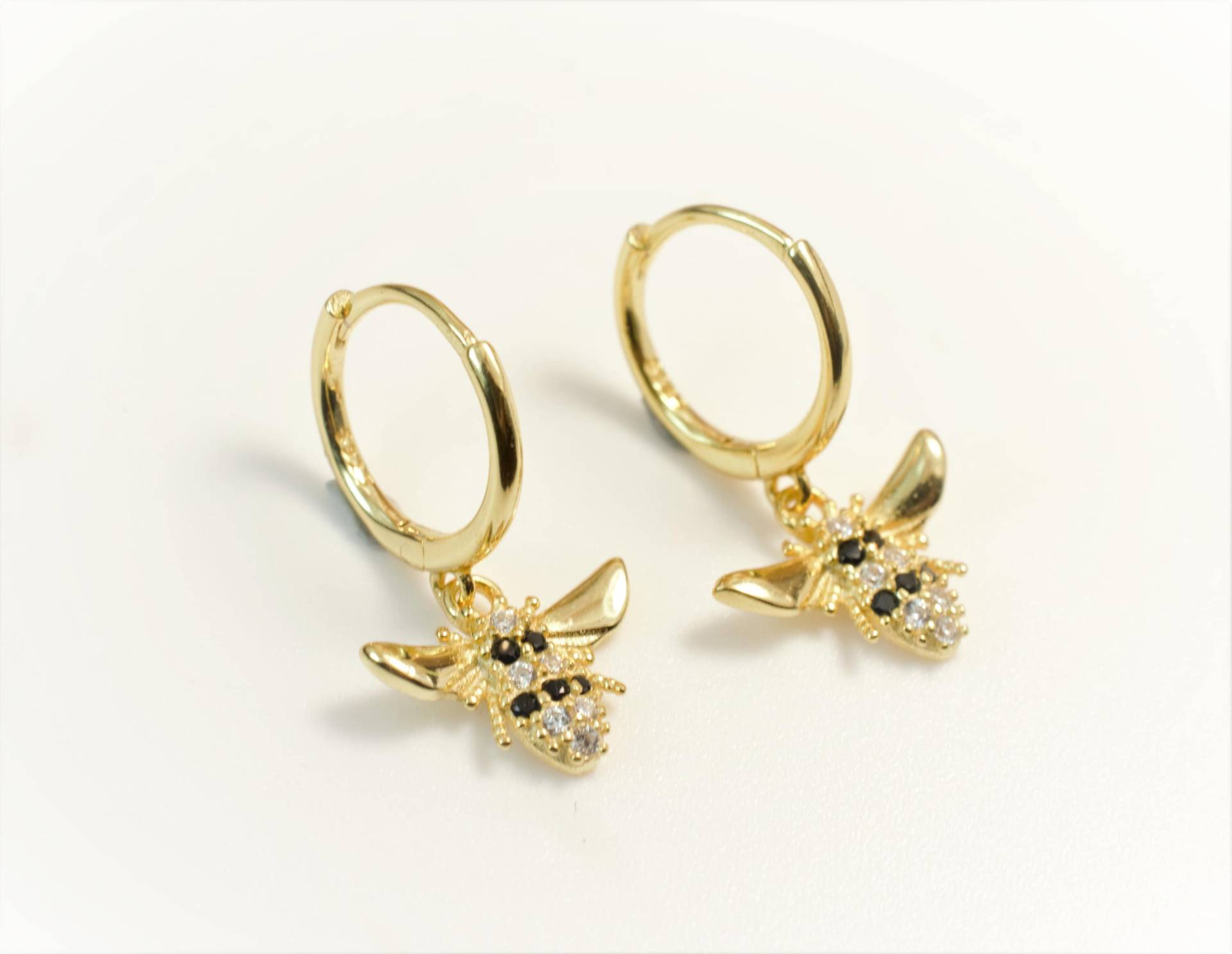 Gold-Bee-Ohrringe - Bee Creolen Gold Huggie Reifen Bienen Baumseide Ohrringe Silber Kleine von diatjewels