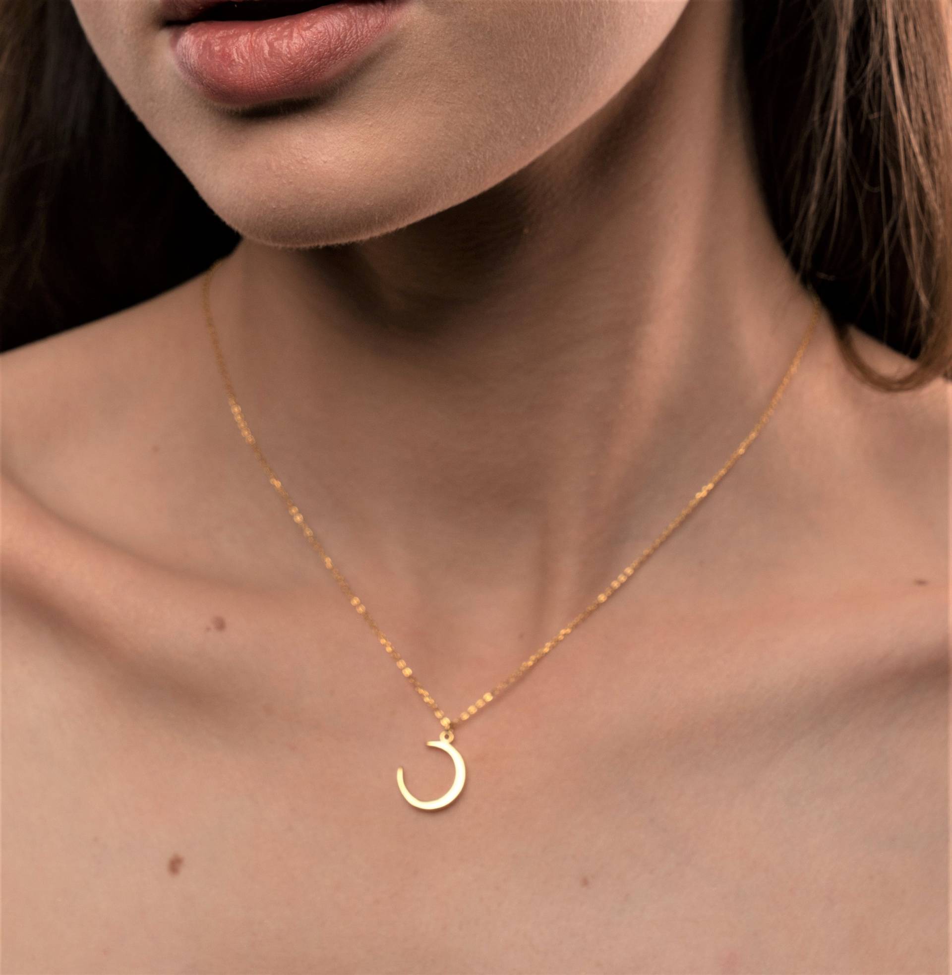 Gold Mond Halskette - Halbmond Anhänger von diatjewels