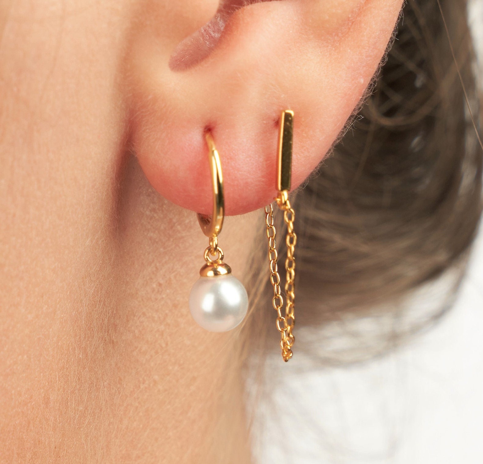 Gold Perlen Ohrringe - Hoop Hoops Silber von diatjewels