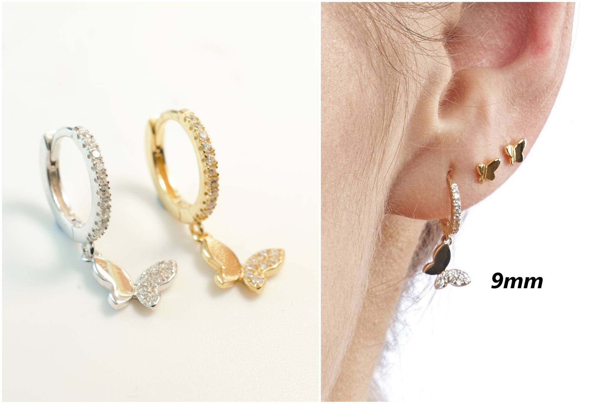 Schmetterling Ohrringe | Goldene Silberne Kleine von diatjewels