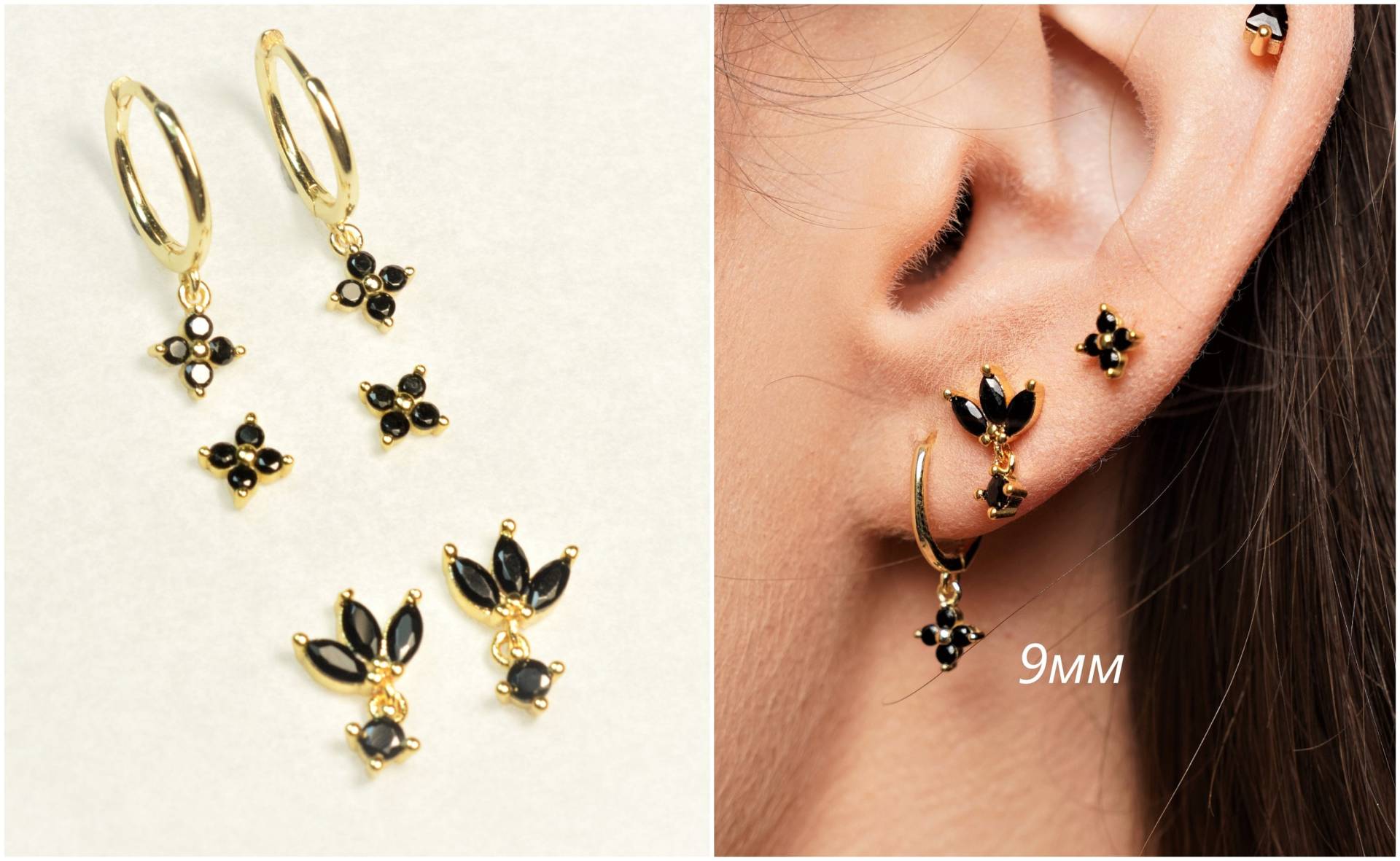 Set Schwarze Ohrringe - Geschenkset Zierliche Goldene Geschenk Für Sie von diatjewels