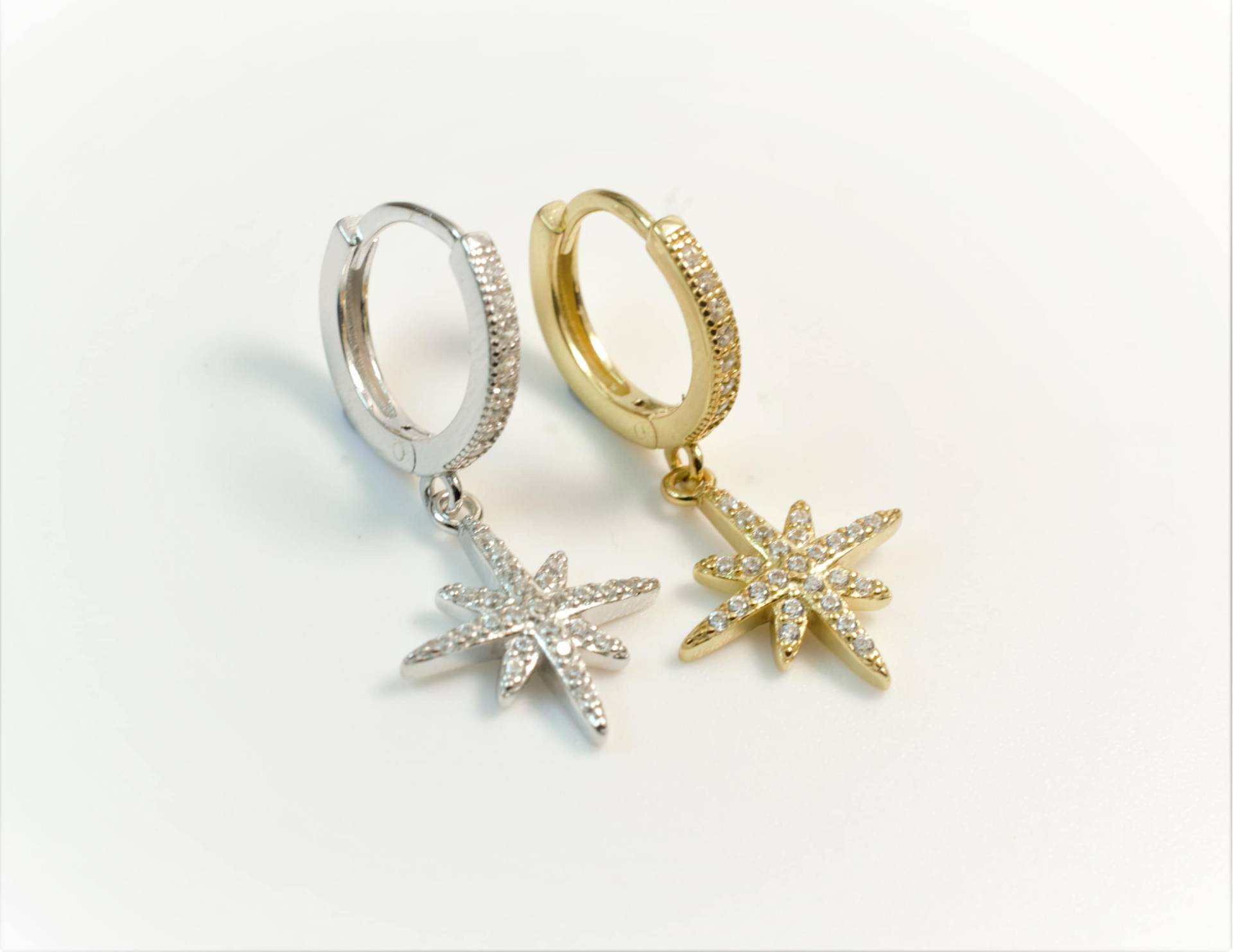 Stern Creolen - Goldene Große Silberne Stern Ohrringe Silber von diatjewels