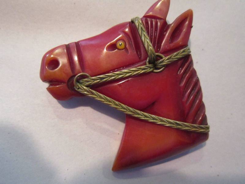 Bakelit Pferd Kopf Pin Geflochten Messing Trim Wunderschöne von diddle47