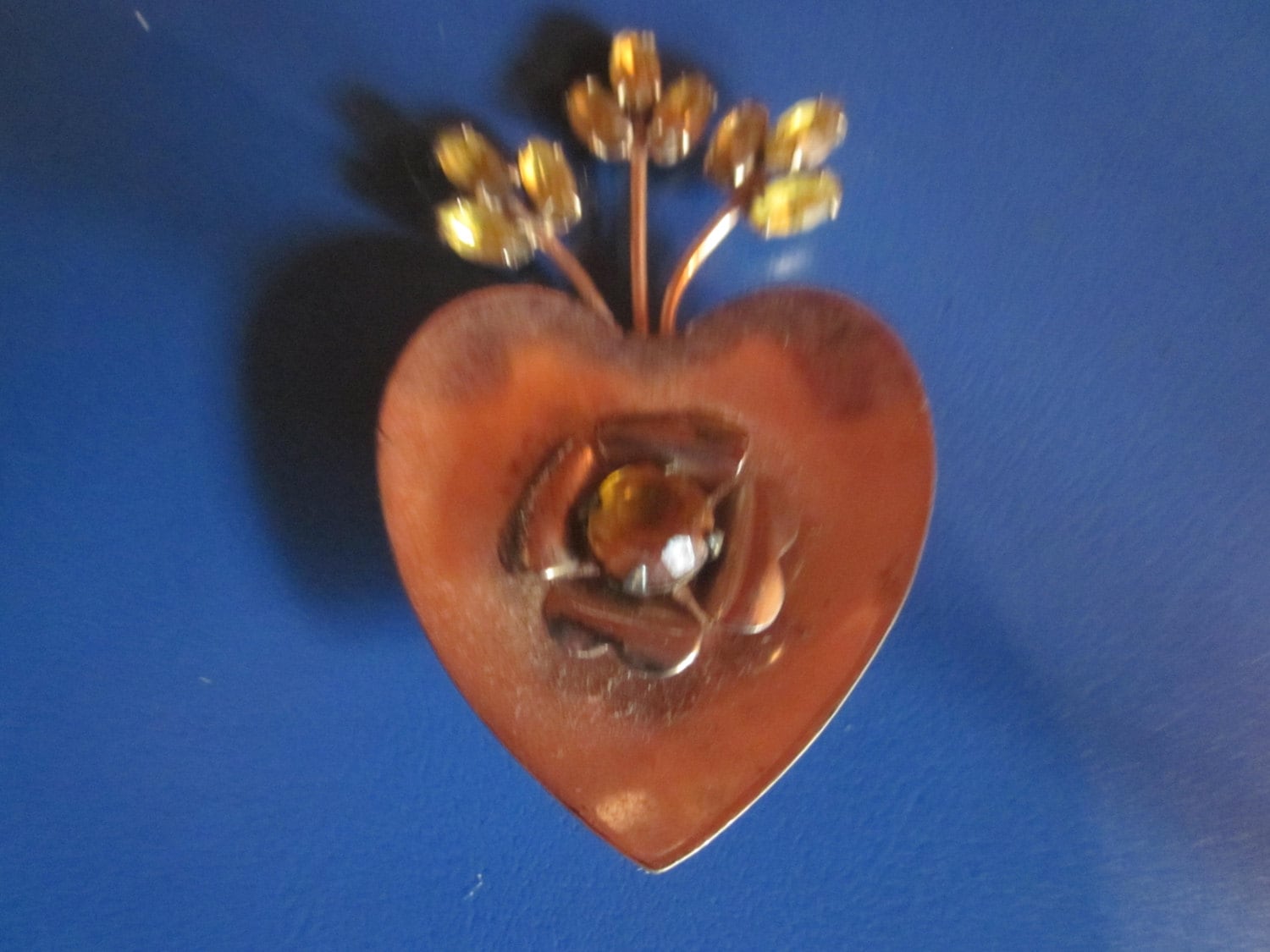 Coro Sterling Herz Mit Gelben Strasssteinen, Wunderschöne Vintage Anstecknadel..kostenloser Versand von diddle47