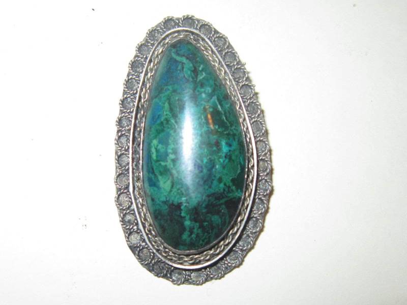 Große Sterling-Brosch-Breie Israel Grünen Stein 2 "Um 1 1/4" von diddle47