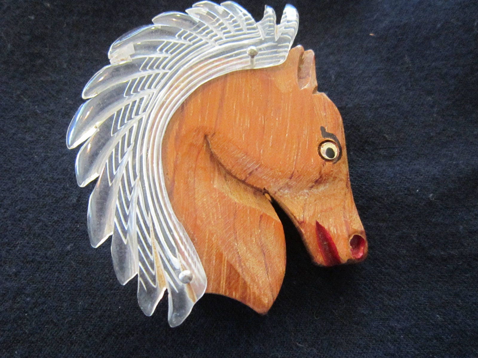 Lucite Und Holz Pferd Stift Jahrgang Brosche von diddle47