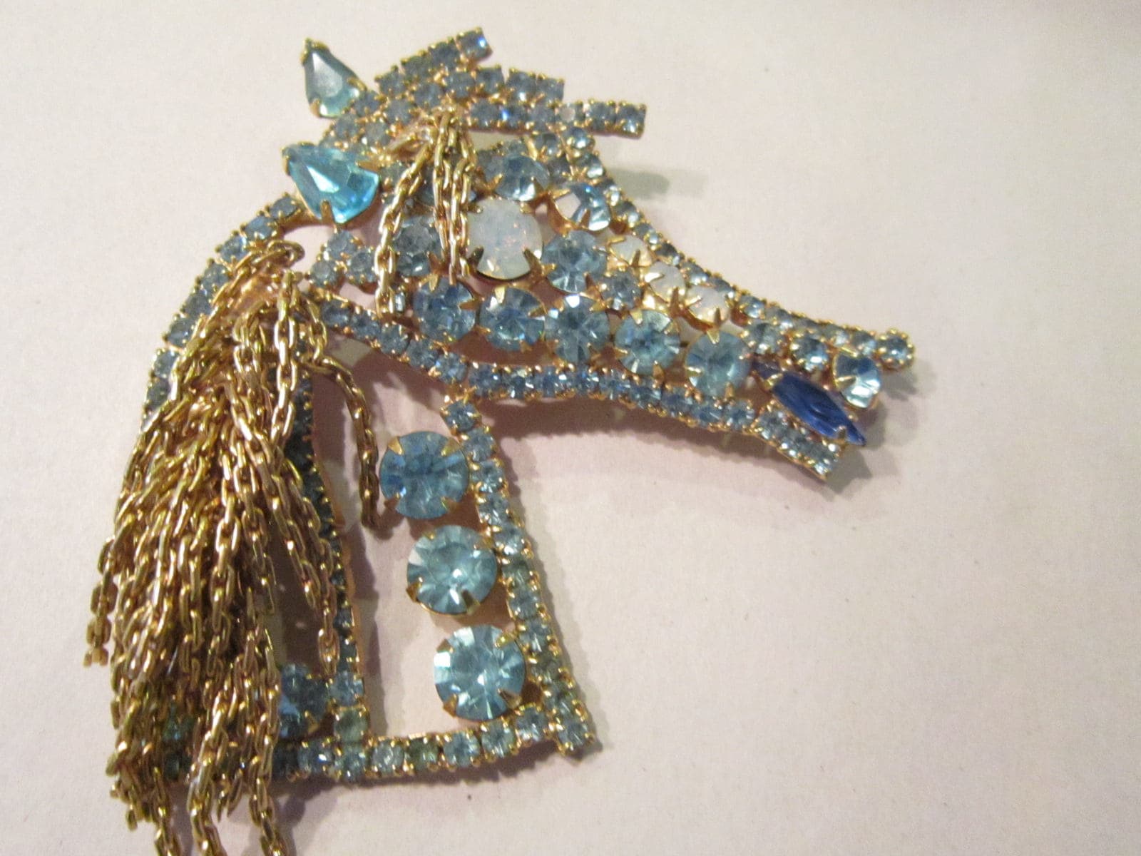 Riesiger Seepferdchen Anstecker Vintage Farbige Steine Brosche Strass Ausgefallenstes Pferd von diddle47
