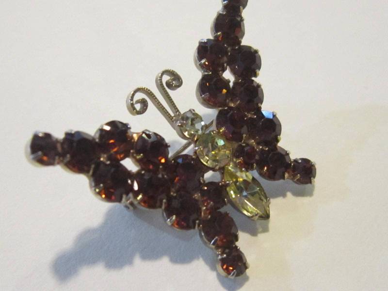 Strass Schmetterling Pin Brosche Kupfer Farbige Steine Mit Gelben Stein Körper Wunderschöne Funkelnde von diddle47