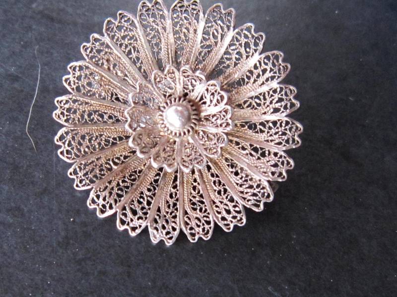 Vintage Sterling Filagree Pin Brosche 1 2/8" Wunderschön von diddle47