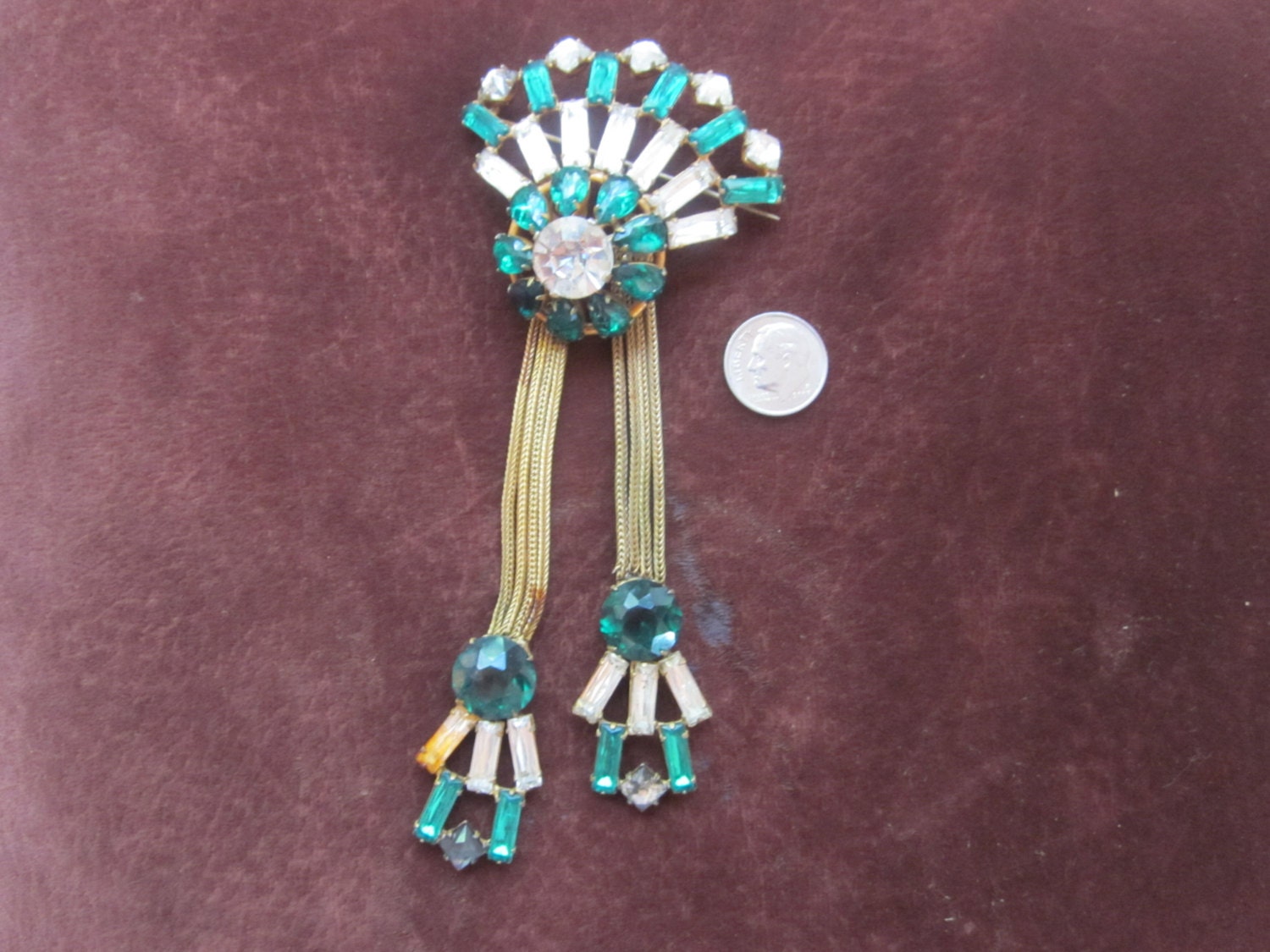 xmas Sale Rarität Adele Simpson Große Brosche Signiert Strasssteine Smaragdgrün Fantastisch 15 cm Groß von diddle47