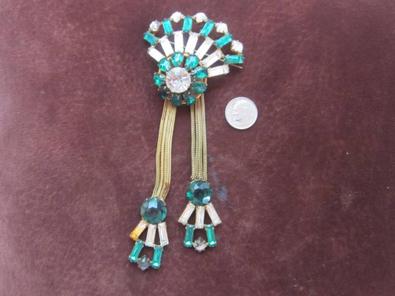 xmas Sale Rarität Adele Simpson Große Brosche Signiert Strasssteine Smaragdgrün Fantastisch 15 cm Groß von diddle47