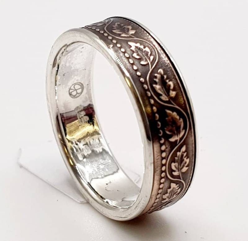 Münzring Aus 1 Cent Canada Kombiniert Mit 925Er Silber Personalisierter Gravur von dieringmacher