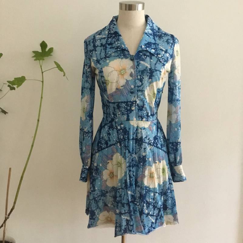 Blaue Blumen Kleid 70Er Jahre von dietsoda