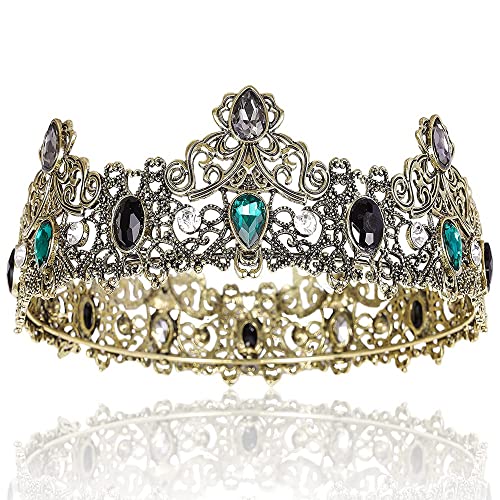 dieyyuca Kronen für Herren, aus Metall, königliche Krone im Vintage-Stil, mit grünen Strass-Steinen, Geburtstags-Tiaras für Männer, Kränze für Abschlussfeier, Legierung von dieyyuca