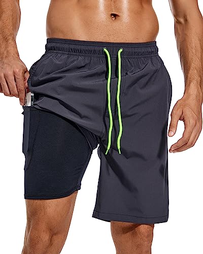 difficort Herren-Badehose, schnell trocknend, 22,9 cm Schrittlänge, Boardshorts mit Kompressionsfutter und Reißverschlusstasche, grau dunkel, L von difficort