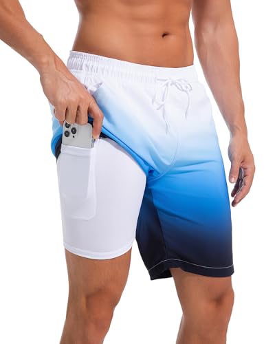 difficort Herren-Badehose, schnelltrocknend, 22,9 cm Schrittlänge, Boardshorts mit Kompressionsfutter und Reißverschlusstasche, Himmelblauer Farbverlauf, Large difficort Herren-Badehose, schnelltrocknend, 22,9 cm Schrittlänge, Boardshorts mit Kompressionsfutter und Reißverschlusstasche, Himmelblauer Farbverlauf, Large von difficort