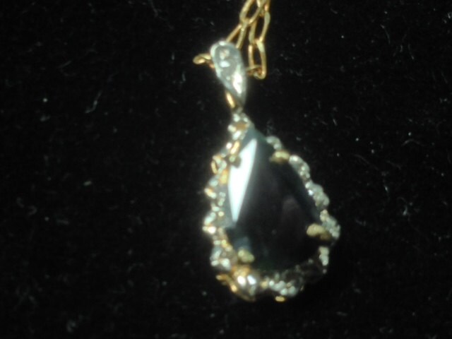 14K Gelb - Und Weißgold Saphir Anhänger Halskette Mit 16" Goldkette von diggershope