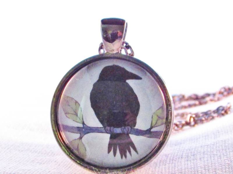 Amsel Rabe Anhänger Halskette Tragbare Kunst Vogel Schmuck von digiliodesigns