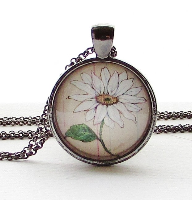 Gänseblümchen Anhänger Halskette April Geburtsmonat Blume, Gunmetal Kette Gänseblümchen Anhänger Halskette April Geburtsmonat Blume, Gunmetal Kette von digiliodesigns