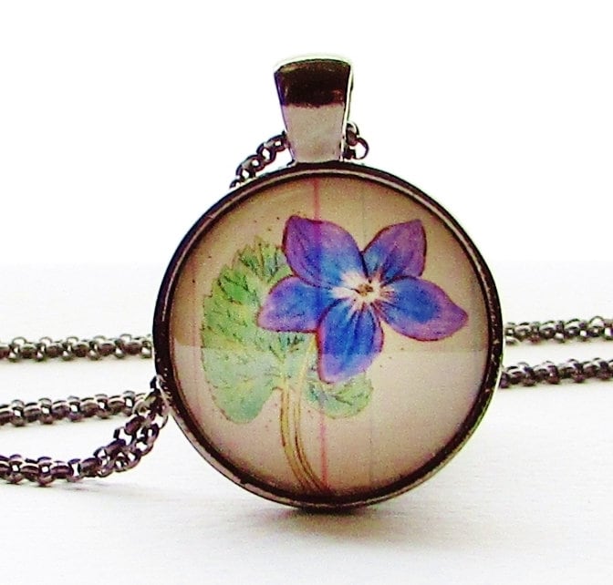 Violette Blumen-Kette Geburtsmonat Februar, Kunst-Anhänger Violette Blumen-Kette Geburtsmonat Februar, Kunst-Anhänger von digiliodesigns