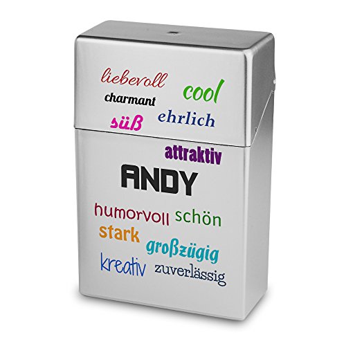 Zigarettenbox mit Namen Andy - Personalisierte Hülle mit Design Positive Eigenschaften - Zigarettenetui, Zigarettenschachtel, Kunststoffbox von digital print