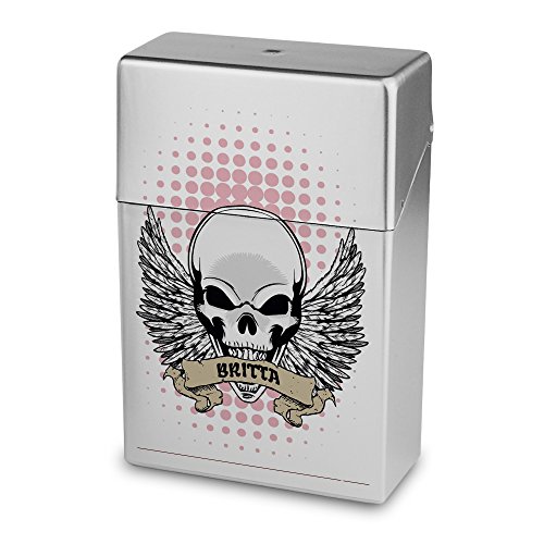 Zigarettenbox mit Namen Britta - Personalisierte Hülle mit Design Totenkopf - Zigarettenetui, Zigarettenschachtel, Kunststoffbox von digital print