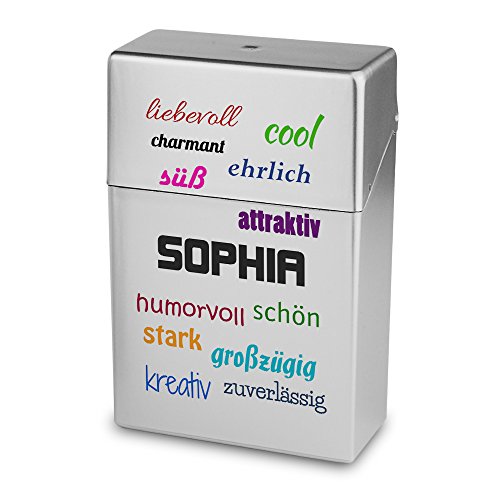 Zigarettenbox mit Namen Sophia - Personalisierte Hülle mit Design Positive Eigenschaften - Zigarettenetui, Zigarettenschachtel, Kunststoffbox von digital print