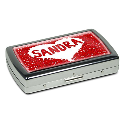 Zigarettenetui mit Namen Sandra - Edle Chrom-Metallbox mit Design Rosenherz - Zigarettenbox, Zigarettenschachtel, Metallbox von digital print