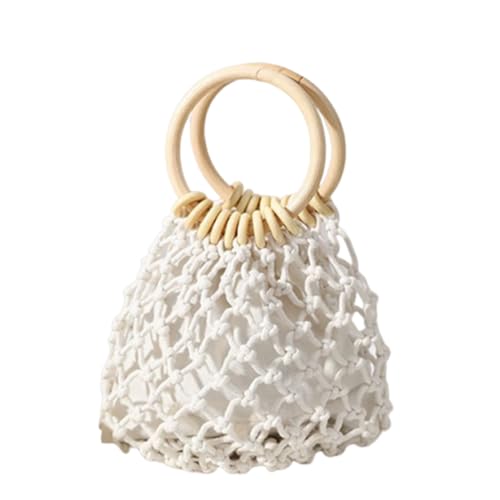 dijiusidy Strohtaschen,Damen Sommer Schultertaschen,Baumwolle vielseitig,Geeignet für Geburtstagsgeschenke,Weihnachtsgeschenke,Begleitgeschenke Geschenke, Weiß, +Innentasche von dijiusidy