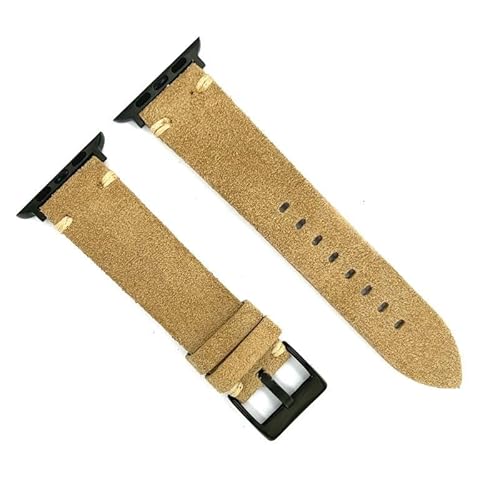 Nubuk-Armband kompatibel mit Apple Watch – Series 1 2 3 4 5 6 7 8 9 SE SE2 Ultra – 38mm 40mm 41mm 42mm 44mm 45mm 49mm – Weiches Leder – Ref AWP417 Creme-Schwarzer Adapter 42mm/44mm/45mm/49mm von diloy