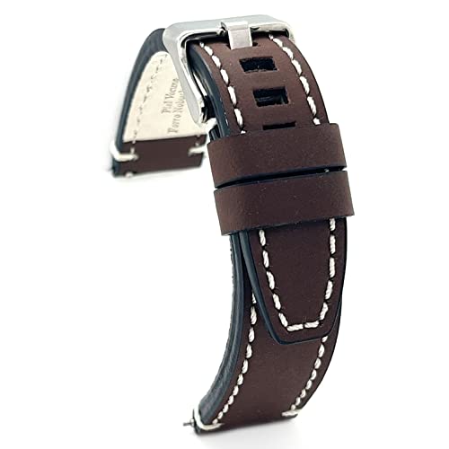 Sportliches handgefertigtes Uhrenarmband aus gealtertem Leder compatible avec Diesel 20 mm 22 mm 24 mm weiße Nähte Ref. 414 Dunkelbraun 26mm von diloy