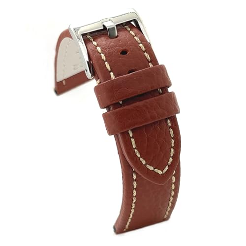 diloy Uhrenarmband Rindsleder mit Bison-Prägung und weißer Naht – Sportlicher Stil – Für robuste Uhren – Größen 18mm 20mm 22mm 24mm 26mm – Schwarz oder Braun 376 Mittleres Braun 22mm von diloy