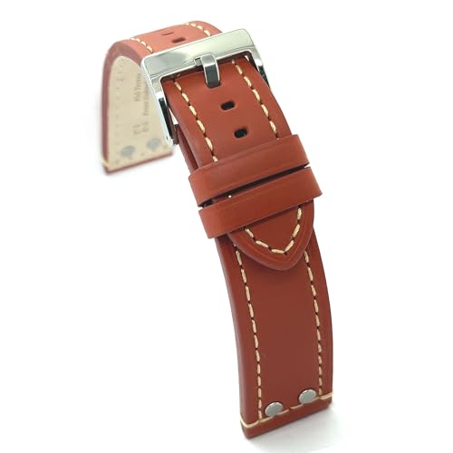 Uhrenarmband aus Fliegerleder oder Pilot mit Stahlnieten 18 mm, 20 mm, 22 mm, 24 mm, Ref. 381 Mittleres Braun 18mm. von diloy