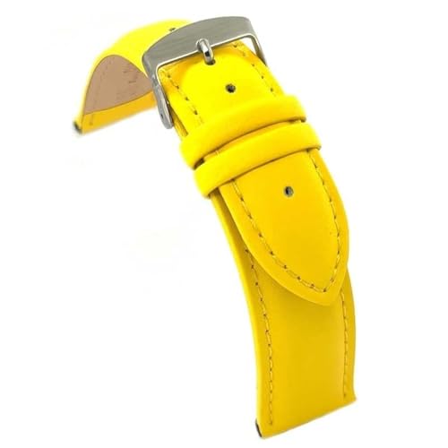 diloy XL Lederarmband für klassische Uhr glattes genähtes Rindsleder gepolstert Speziallänge Größen 10mm 12mm 14mm 16mm 18mm 20mm 22mm 24mm 26mm 28mm 30mm 302EL Gelb 18mm von diloy