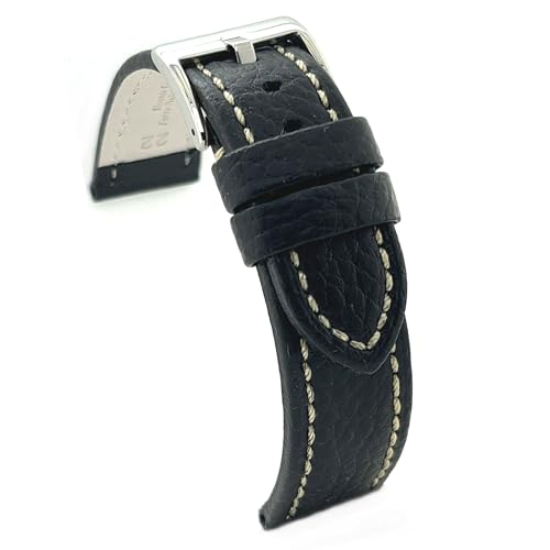 diloy Uhrenarmband Leder mit bison-gravur 18mm 20mm 22mm 24mm 26mm weiße Nähte Ref. 376 Schwarz 26mm von diloy