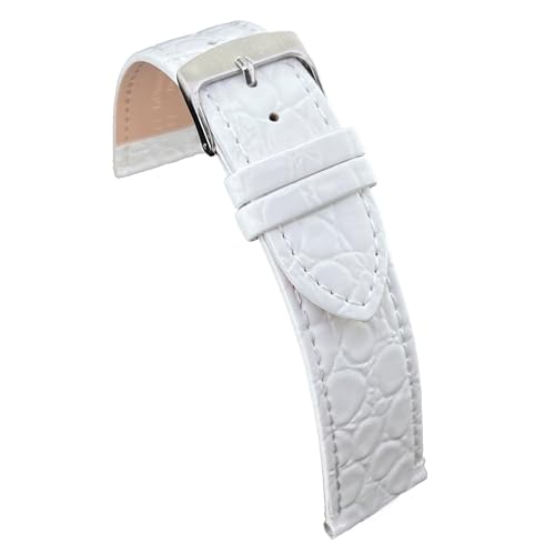 diloy Uhrenarmband aus Leder für klassische Uhren – Rindsleder mit rundem Krokodil-Prägemuster – Flach, klassischer Stil, Edelstahlschließe – Größen 12mm 14mm 16mm 18mm 20mm 22mm P209 Weiß 12mm von diloy